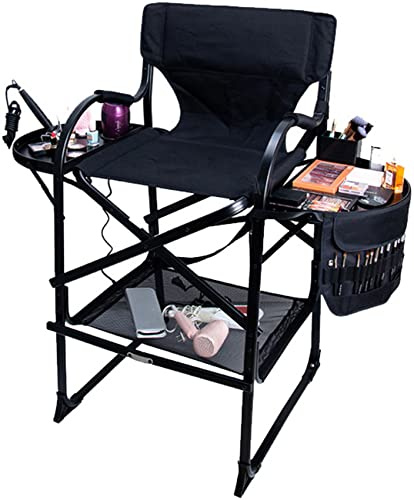 Outdoor Folding Makeup Artist Chair - Portable Aluminum High Director's Chair with Headrest and Footrest for Camping, Lawn and Movie Set Use