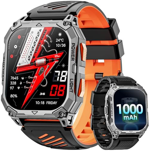 Smartwatch Herren, 2.01 HD Smart Watch mit 1000mAh Lange Akkulaufzeit, 114+ Sportmodi Militärischer Stil Fitnessuhr mit Herzfrequenz/Schrittzähler/Schlafmonitor/Taschenlampe Android iOS Mens Watches