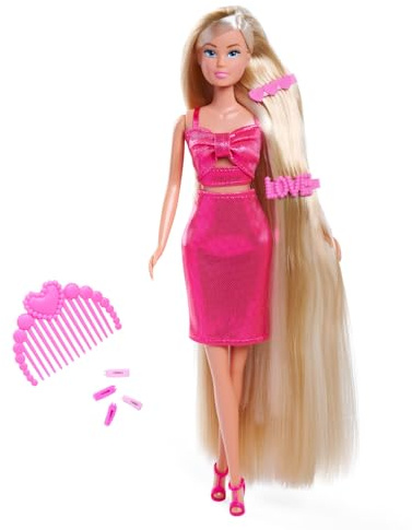 Simba Steffi Love Dream Hair – Omklädningsdocka med extra långt hår, inklusive hårklämmor och kam, i rosa glitterklänning, 29 cm stor, toalettdocka för barn från 3 år