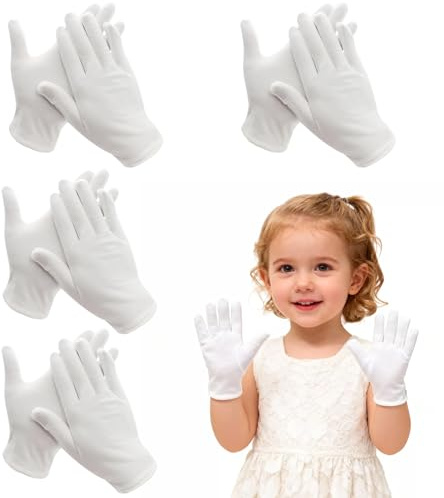 Guantes Algodon Dermatologicos Niños, 4 Pares Guantes Hidratantes de Algodón Guantes de Algodón Blancos para Manos Secas, Guantes de Eczema para Niños (3-5 años de edad)