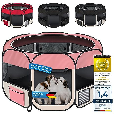 all Pets United® Welpen-Laufstall Tierlaufstall Welpenauslauf-Stall; XXL Freigehege für Hunde, Katzen, Hasen & Kleintiere im Innen- und Außenbereich (Pink)