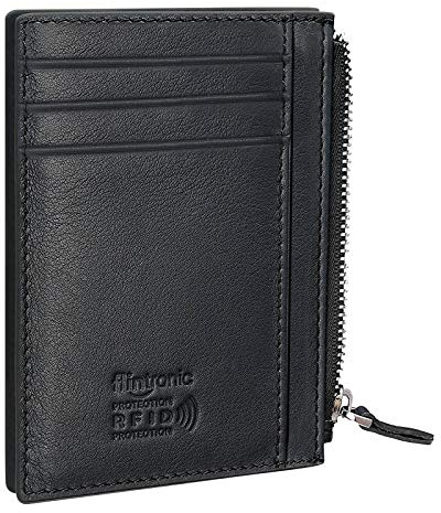 flintronic Portefeuille en Cuir, Noir Etui RFID Blocage Porte Carte de Crédit, Zip Porte-Monnaie, Coffret Cadeau