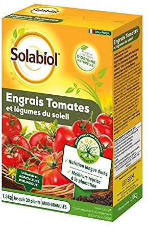 SOLABIOL Engrais Tomates et Légumes du soleil - 1,5kg - Nutrition longue durée - Jusqu’à 30 plants - NPK GR 4-6-10+2MgO+RGS W SOTOMY15