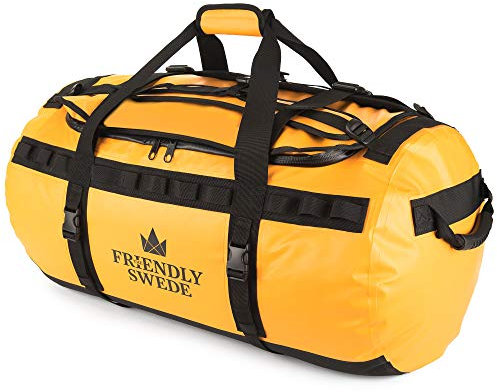 The Friendly Swede Wasserfeste Reisetasche Duffle Bag Rucksack - 30L / 60L / 90L - Seesack, Sporttasche Duffel Dry Bag mit Rucksackfunktion - SANDHAMN (Gelb, 90L)