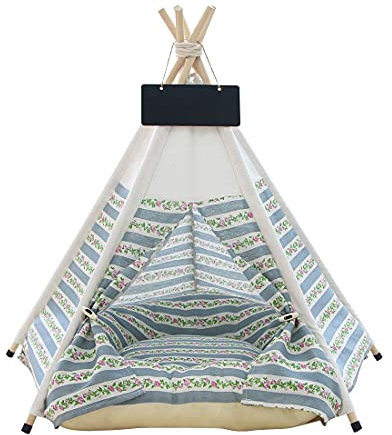 Vinnykud Tipi Zelt für Haustiere Hundezelt aus Baumwollleinen Hundezelt Abnehmbar und Waschbar Haustier Zelte Häuser mit Kissen Katzenzelt Wegklappen Möbel Hundebett Katzenbett 40x40x50cm