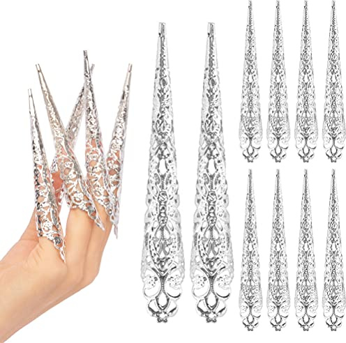 Yumoo 10pcs dedo punta de uñas anillos de garra antigua reina traje dedo garra anillos decoración accesorio para cosplay drama danza show