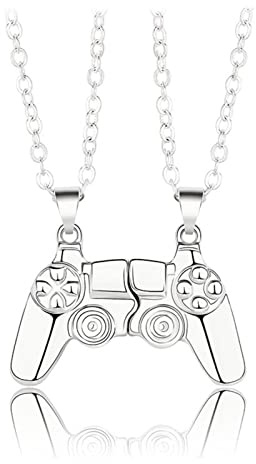 2 Par Magnetisk Spelkontroll Halsband för Män och Kvinnor - Silver Guld Rostfritt Stål Legering Hänge - för Vän och Flickvän