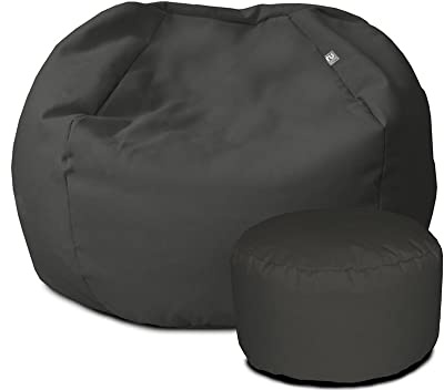 rucomfy Beanbags Small Kids Indoor/Outdoor Bean Bag. Children's Outside Garden Chair. Pre-Filled Water Resistant & Durable. 50cm x 65cm (Slate Grey, with Footstool)