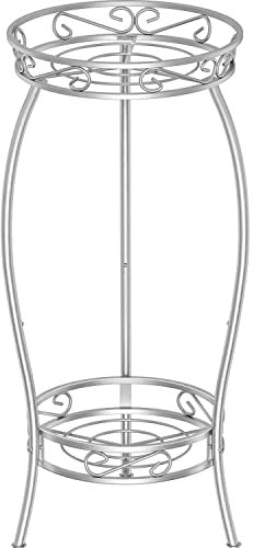 Mutool 2 Tier Metal Plant Stands for Flower Pot, Tall Plant stand for Outdor Indoor Plant, Plant Pot Holder Plant Table for Garden Patio, 69x32cm, Silver Gray