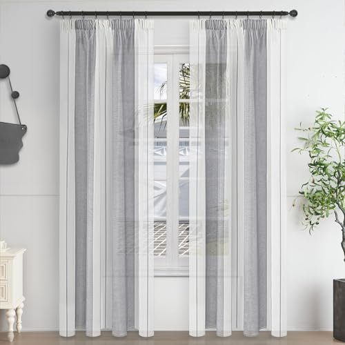 MRTREES Curtains Living Room Gardinen mit Kräuselband Für Schiene Vorhänge 2er Set 245x140 cm Scheibengardinen Modern Wohnzimmer Vorhang Grau und Weiß