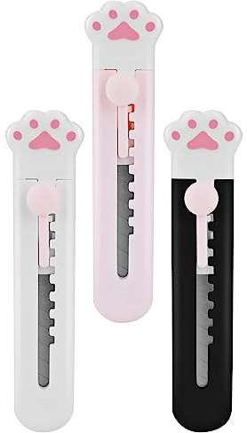 Abeillo Lot de 3 cutters - Petit couteau utilitaire - Mini couteau utilitaire - Portable - Mini cutter universel rétractable - Couteau de papeterie pour carton, papier, boîte