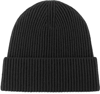 CLASSE77 Berretto in Maglia al 100% in Lana con Risvolto - Cappello a Coste 1X1 - Made in Italy - Prodotto Artigianale - Uomo/Donna (Nero)