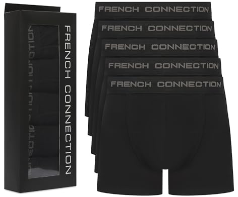 French Connection 'FC1' Mens Multipack Boxer Shorts - Cotton Stretch, 5 Pack, Soft and Breathable Underwear (X-Large)