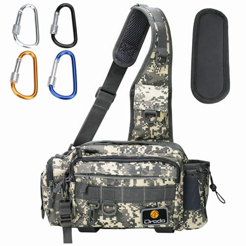 Noosverl Angeltasche,Sling Angeltasche wasserdicht verschleißfest Angelrucksack für Angelzubehör mit 4 Karabiner