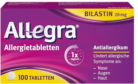 Allegra Allergie Tabletten | 100 Stk | Antiallergikum | Wirkstoff Bilastin | schnell und 24 Std wirksam bei Heuschnupfen, Tierhaarallergie, Hausstauballergie, Nesselsucht (Urtikaria)