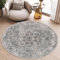 TAPISO Valley Rund Teppich Kurzflor Vintage Grau Schwarz Blumen Rahmen Orientalisch Used Effekt Meliert Verwischt Wohnzimmer Schlafzimmer ÖKO-TEX 80 x 80 cm