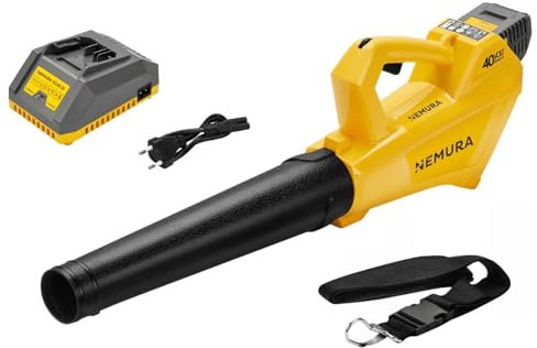 Nemura Souffleur sans Fil 40 V - Vitesse d'air 52m/Secondes - Livré avec 1 Batterie Lithium-ION 2Ah et Chargeur Rapide - aspirateur souffleur Feuilles - Outils de Jardin Marque Française