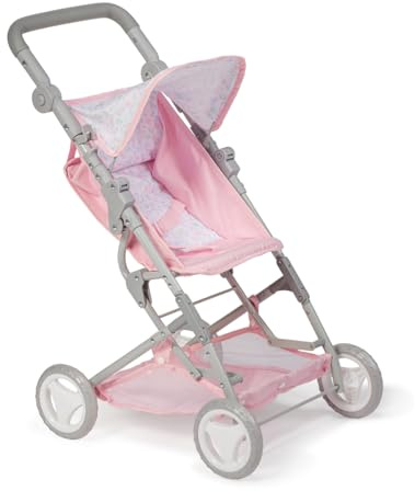 JC Toys - Berenguer Boutique | Fashionable Stroller with Canopy and Storage | Simple Folding |Pink Floral Collection | for Dolls up to 18 | Ages 3+