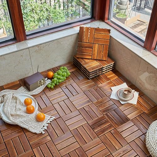VUIKLCty Piastrelle for terrazza ad Incastro, Piastrelle for Pavimenti in Composito in Legno massello for Uso Esterno ed Interno, Piastrelle quadrate tagliabili for Decorazioni for la casa 10 Pezzi