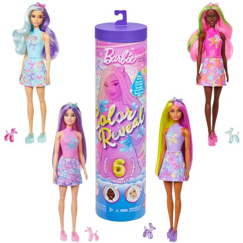 Barbie Color Reveal Globos de Animales Muñeca y Accesorios con 6 sorpresas Que Incluyen Cambio de Color y Globo de Animal en Miniatura (los Estilos Pueden Variar), JFV58