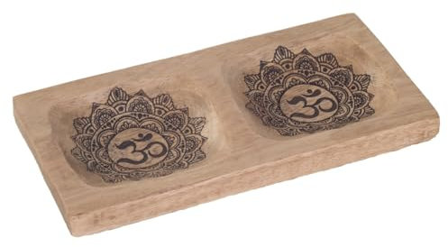 Screentryckt träsnitt med två fack, Om-tecken och Zen-meditation, 2 svarta mandalas, längd 20 cm