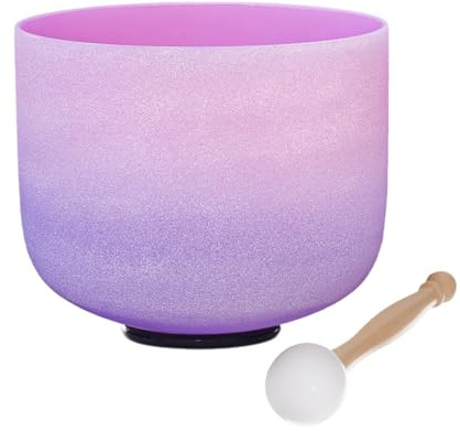 TRAYAYA 432hz Kristall Klangschale Pink-Purple Farbe F Note Heart Chakra Frosted Crystal Singing Bowl 8 Zoll