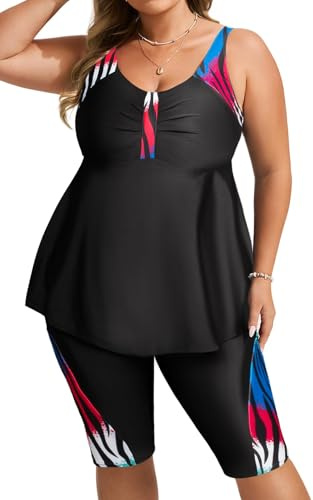 Hanna Nikole Femmes Grande Taille Tankini Ensemble Femme Grande Taille Push Up Tankini Ventre contrôle Maillots de Bain Imprimé zèbre coloré 54