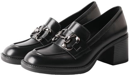 TMA EYES Elegante und modische Loafer mit dickem Absatz für Damen（Schwarz，40）
