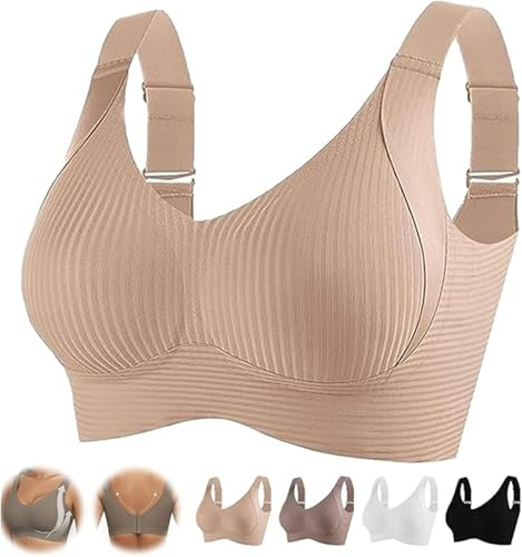 Floralshe Brasier, reggiseno Floralshe, reggiseno da donna, tinta unita, quattro file regolabili, reggiseno push-up a copertura completa, Pelle, L
