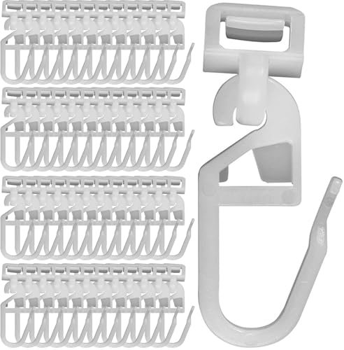 YUNYU 60Pcs Curtain Gliders Hooks - Universal 34mm Plastic Sliding Hooks for Caravan, Camper Van & Home Curtain Tracks Accessories Set (White)
