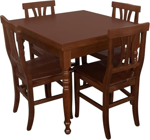 Vicentini arreda TAVOLO ALLUNGABILE A LIBRO CON GAMBE TORNITE IN LEGNO ARTE POVERA CON 4 SEDIE PIERA LEGNO NOCE (100x100 (200))