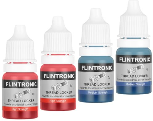 Flintronic Thread Lock Blue and Red, 4PCS 5ml Medium and High Strength Threadlocker, Locktight Threadlock Against Losening and Leakage, Lock and Seal Nuts, Bolts, Fasteners and Metals
