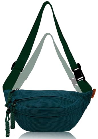 Sac Banane Velours Côtelé Sac à Bandoulière en Cord Sac de Hanche Élégant pour Loisirs et Sport Sac Banane Vert foncé avec Bandoulière Réglable pour Femmes et Hommes