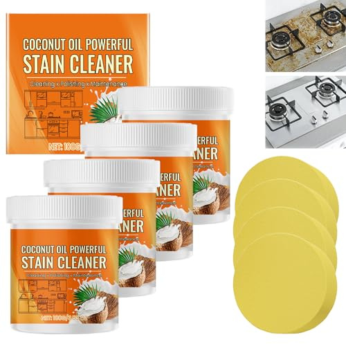 Pâte nettoyante et lustrante à l'huile de coco pour la cuisine, nettoyant puissant multi-usages, pâte nettoyante pour acier inoxydable, pour casseroles, poêles, fours et ustensiles de cuisine (4)