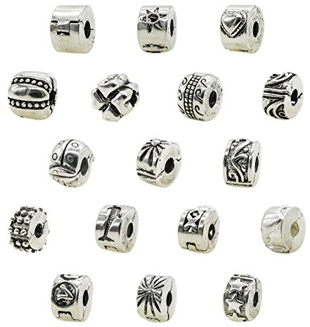 Ten (10) Pack of Antique Silver Finish European Style Clip Lock Stopper Bead Charms