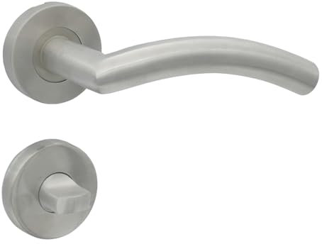 domino Türgriff Drückergarnitur WC - Badezimmer Set Rund-Rosette für Badezimmertüren Set WC – Rosetten-Garnitur Edelstahl Türdrückergarnitur PRADO-R INOX