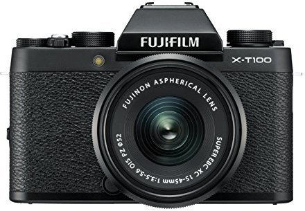 Fujifilm Kit X-T100 Fotocamera Digitale 24MP, Ottiche Intercambiabili, Mirino EVF, Schermo LCD Touch da 3 Inclinabile a 180°, WiFi e Bluetooth + XC 15-45mm F/3.5-5.6 OIS PZ MILC, 24.2MP, CMOS, Nero