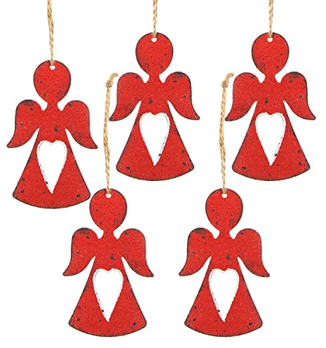5 stycken METALL ängel berlock röd herz 8 cm skyddsgaller julhänge jul ängel-hänge juldekor för upphängning shabby chic