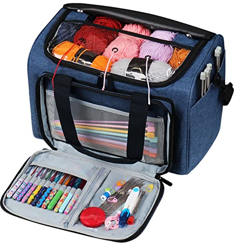 Coopay Sac à Tricoter,Sac de Rangement pour Fil à Tricoter Grande Capacité,Sac pour Crochet Laine, Aiguilles à Tricoter et d'autres Accessoires - Bleu Sac Fourre-Tout pour Le Stockage de la Laine