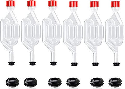 Brauluftschleusen-Set, 12 Luftschleusentüllen und 6 Luftschleusen, Kunststoff-Weinluftschleuse zum Gären, Brauen, Bier, Wein, Sauerkraut, Kimchi und andere Gärprojekte (S-Bubble-Airlock)