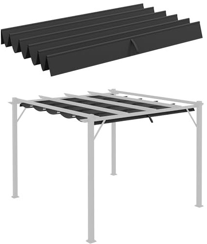Outsunny Retractable Pergola Shade Cover, 2.55 x 2.5 m Replacement Canopy Fabric for 3 x 3 m Pergola Frame, Gazebo Retractable Roof Only, Dark Grey