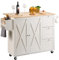 VEVOR Küchenwagen 1430 x 680 x 990 mm, Mobile Wagen mit Aufbewahrungsschrank, rollender Küchentisch mit Gewürzregal, Handtuchhalter und Schublade, Servierwagen aus Holz, Kücheninselwagen, Weiß