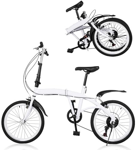HINOPY Vélo pliable de 20 pouces, 7 vitesses, double frein en V, Vélo Adulte pour homme et femme, vélo de ville pliable pour homme et femme, convient pour les personnes de 135 à 180 cm, blanc