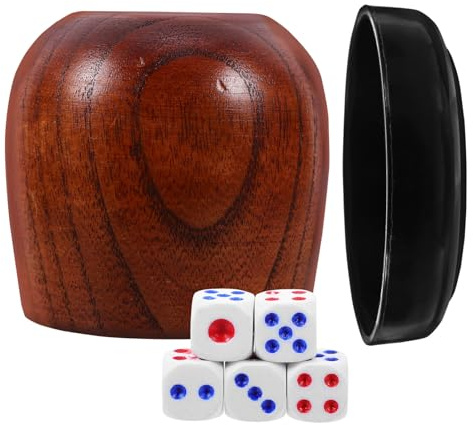 Abaodam Dice Cup Set with 5 Small Dice Wooden Shaker Box for Board Game Accessories Party and Family Game Use Compact 2.67X2.55X2.55 Inch