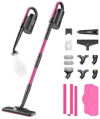 Schenley 19-in-1 Steam Mop Dual-Rod Design with Detachable Handheld Steamer for Walls, Grouts, Hard Floors, Tiles, includes Multi-purpose Accessories, Washable Microfiber Pads and Disposable Pads