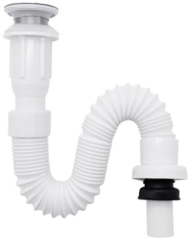 Flexible Waste Pipe, Viceda 40mm Bathroom Sink Pipe with Waste Trap for Bathroom Basins, Kitchen Sinks, Drain, Caravan, White