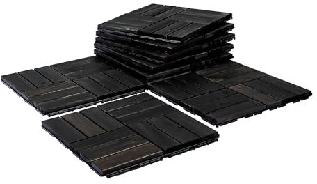 VICTORY RELAX Acacia Wood Flooring Interlocking Deck Tiles for Patio Decor 9 Pcs 12 Slats VR Black - Waterproof Indoor & Outdoor Decor - Balcony Garden Decking Tile (12.2 * 12.2 * 0.7 inches)