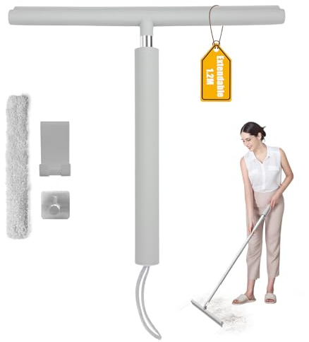 LORESJOY Rasqueta Limpiacristales para Ducha, 30-120 cm Retráctil Rasqueta de Ducha, Limpiacristales para Ducha de Silicona con Soporte, Rasqueta para Baño, Cristal, Puerta de Ducha(Gris)