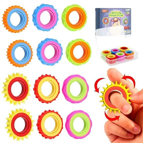 Zippicks - Lot de 12 anneaux anti-stress pour enfants et adultes - Jouet anti-stress - Apaisant contre l'anxiété