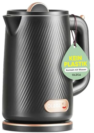 OLEGA Wasserkocher - 1800W Schnellaufheizender Elektrischer Teekessel BPA-freier 304 Edelstahl Elektrischer Wasserkocher mit Automatischer Abschaltung und Trockengehschutz 1.8L